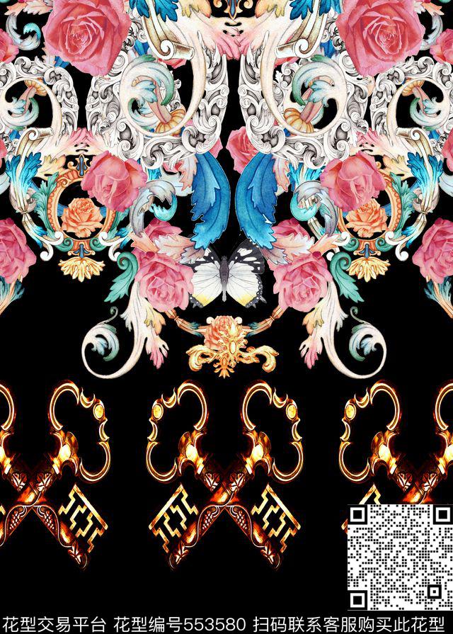 抽像花钥匙数码印花花型下载（图片编号: 553580） - 瓦栏（Walan）