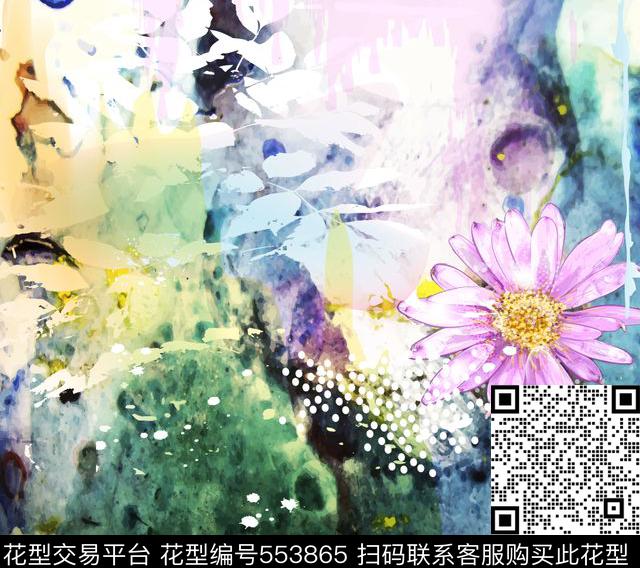 数码印花花卉水墨肌理花卉数码印花花型下载（图片编号: 553865） - 瓦栏（Walan）