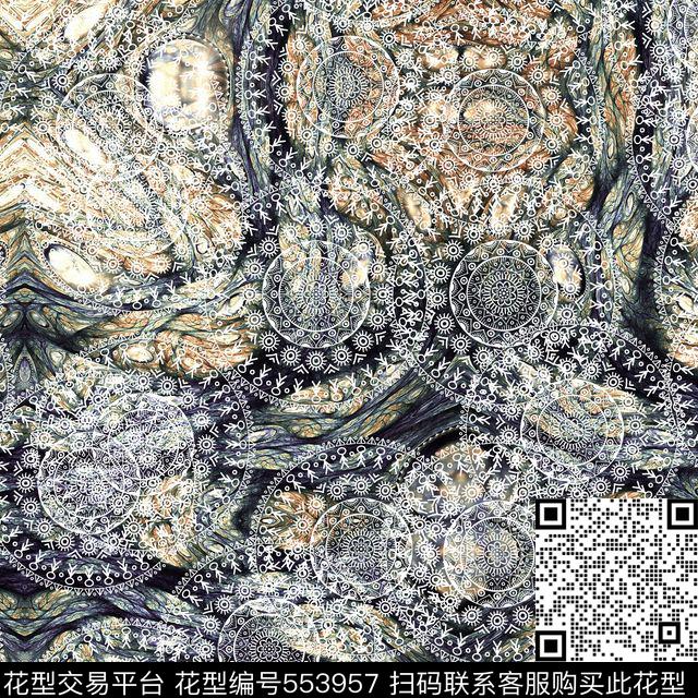 几何抽象蕾丝数码印花花型下载（图片编号: 553957） - 瓦栏（Walan）