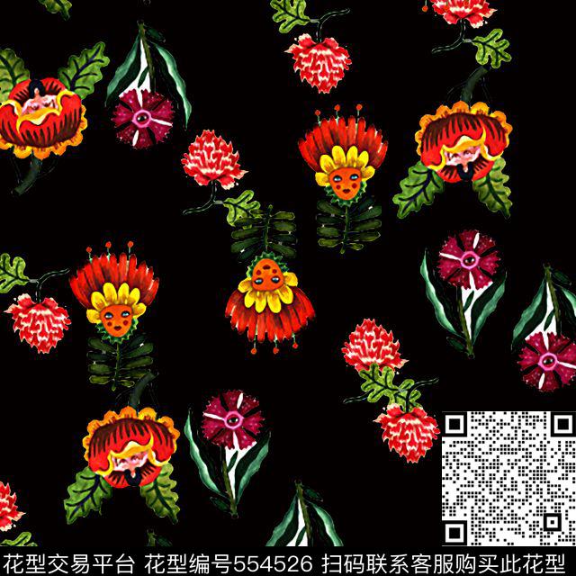 抽象花平色数码印花花型下载（图片编号: 554526） - 瓦栏（Walan）