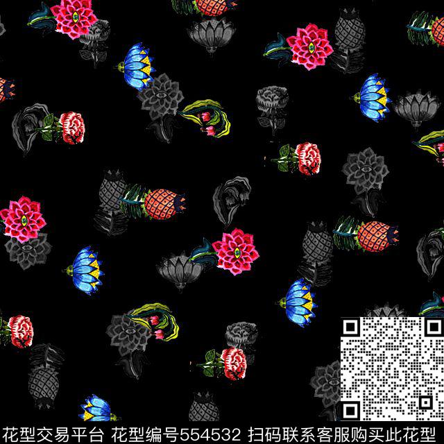 抽象小花几何数码印花花型下载（图片编号: 554532） - 瓦栏（Walan）