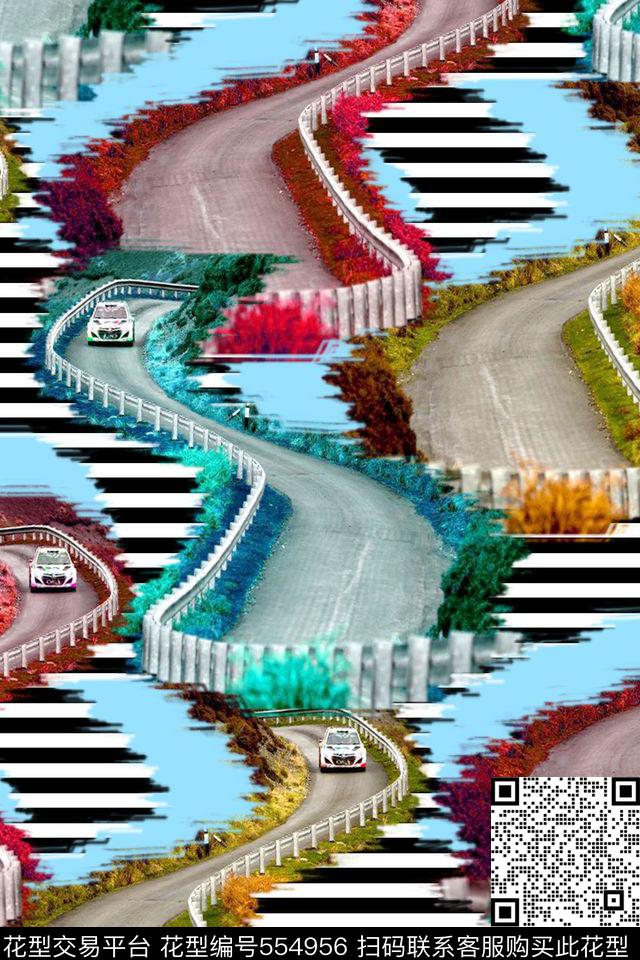 赛车跑道斑马线数码印花花型下载（图片编号: 554956） - 瓦栏（Walan）