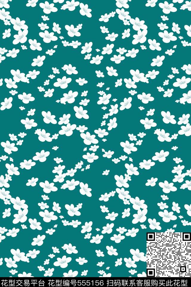 白色创意桃花传统印花花型下载（图片编号: 555156） - 瓦栏（Walan）