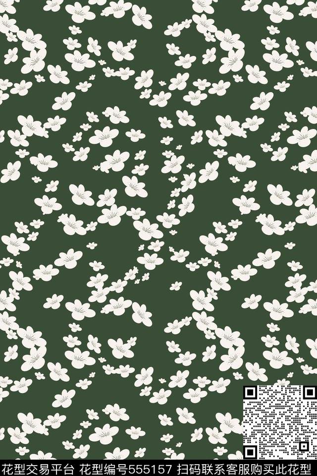 白色创意桃花传统印花花型下载（图片编号: 555157） - 瓦栏（Walan）