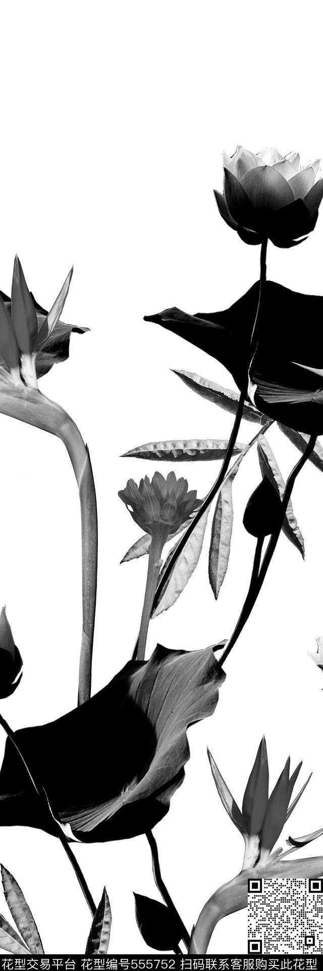 时尚中国风荷花数码印花花型下载（图片编号: 555752） - 瓦栏（Walan）