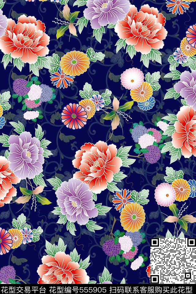 中东风格和服风格中东风格日本风格花卉asdf数码印花花型下载（图片编号: 555905） - 瓦栏（Walan）