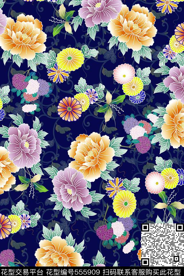 中东风格和服风格中东风格日本风格花卉asdf数码印花花型下载（图片编号: 555909） - 瓦栏（Walan）