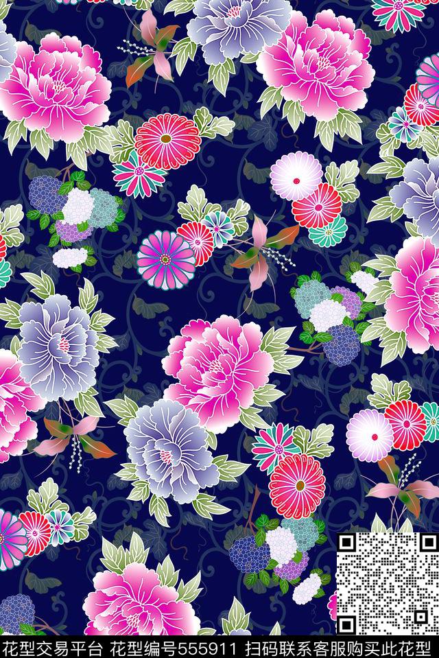 asdf和服风格中东风格日本风格花卉中东风格数码印花花型下载（图片编号: 555911） - 瓦栏（Walan）