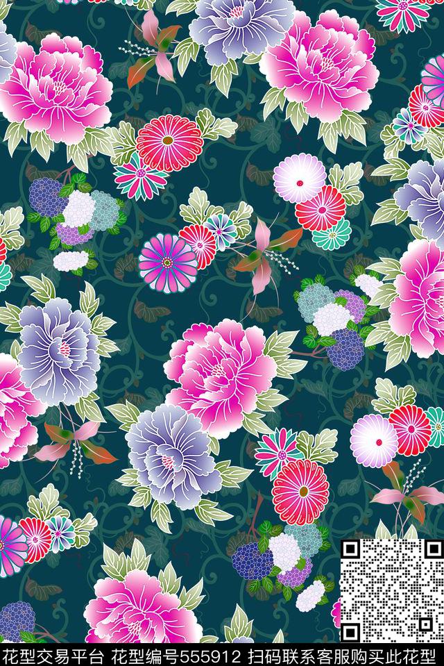 中东风格和服风格中东风格日本风格花卉asdf数码印花花型下载（图片编号: 555912） - 瓦栏（Walan）