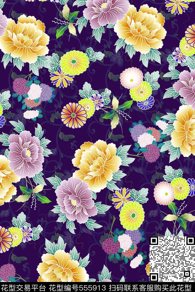 中东风格和服风格中东风格日本风格花卉asdf数码印花花型下载（图片编号: 555913） - 瓦栏（Walan）