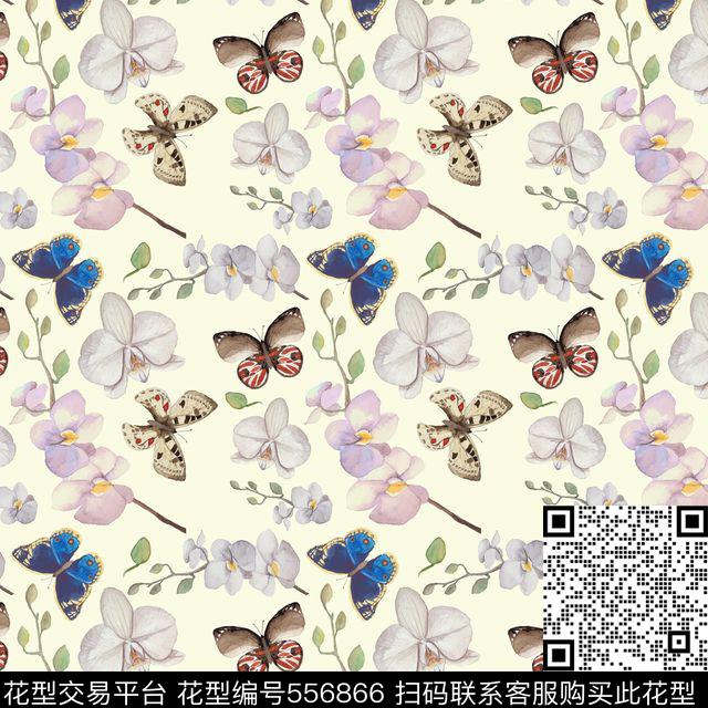 时尚蝴蝶小碎花数码印花花型下载（图片编号: 556866） - 瓦栏（Walan）