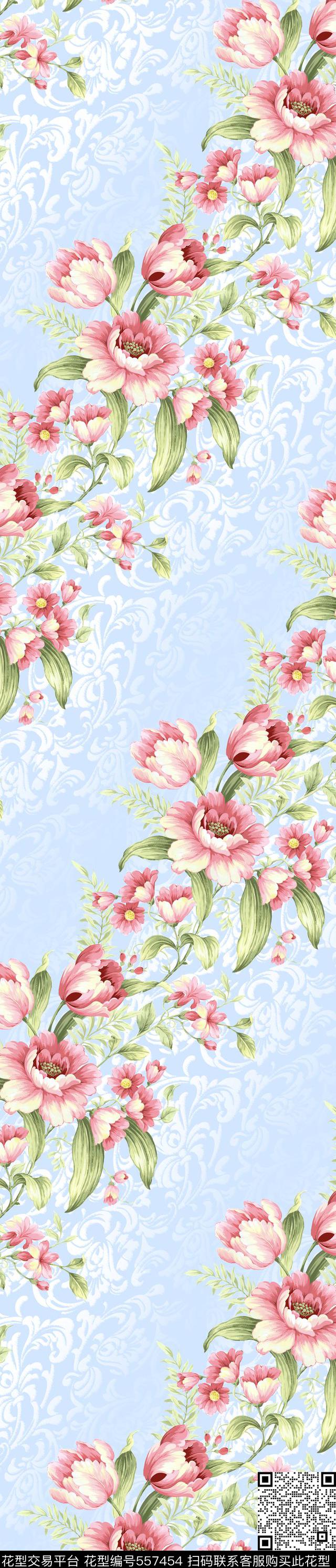 迢迢花意语 - 557454 - 窗帘 田园 花卉 - 传统印花花型 － 床品花型设计 － 瓦栏
