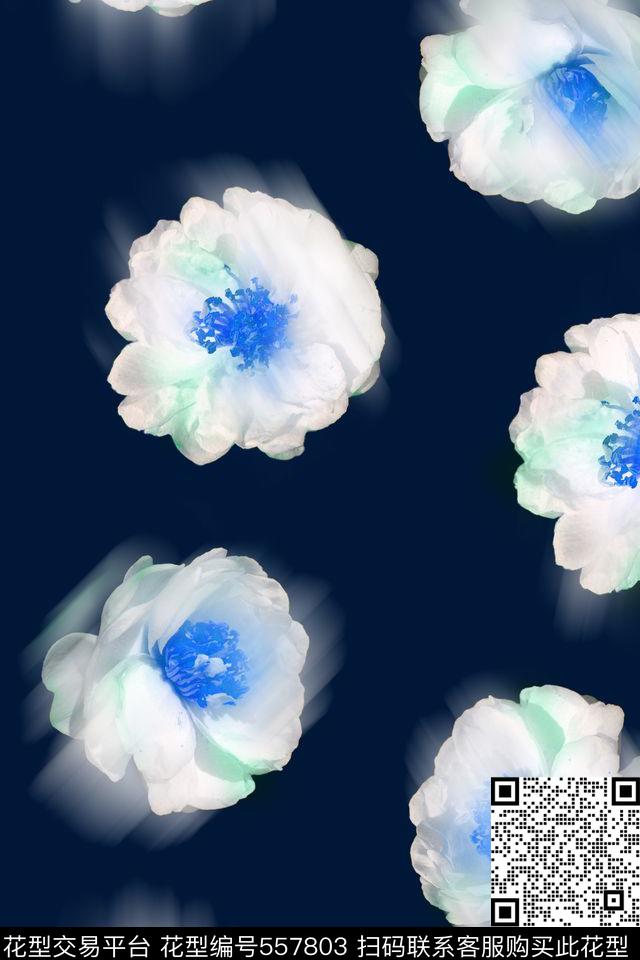 花卉纯色底朦胧数码印花花型下载（图片编号: 557803） - 瓦栏（Walan）