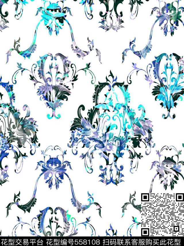 抽象几何花数码印花花型下载（图片编号: 558108） - 瓦栏（Walan）