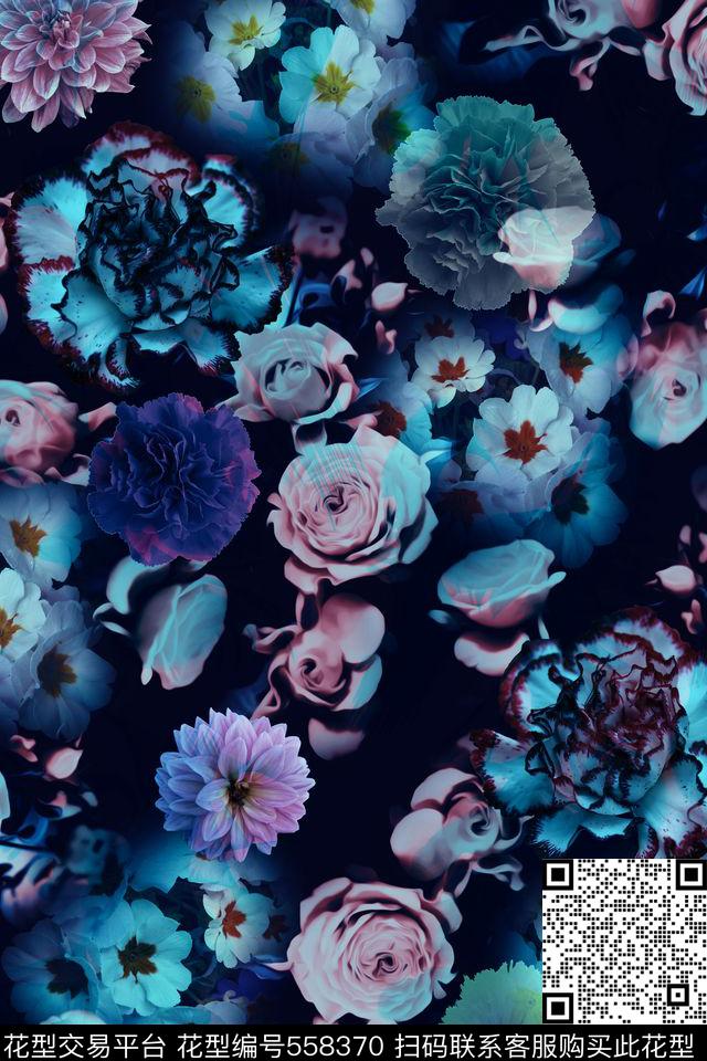 花卉康乃馨散花数码印花花型下载（图片编号: 558370） - 瓦栏（Walan）