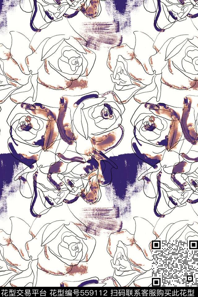 创意电脑手绘复古数码印花花型下载（图片编号: 559112） - 瓦栏（Walan）
