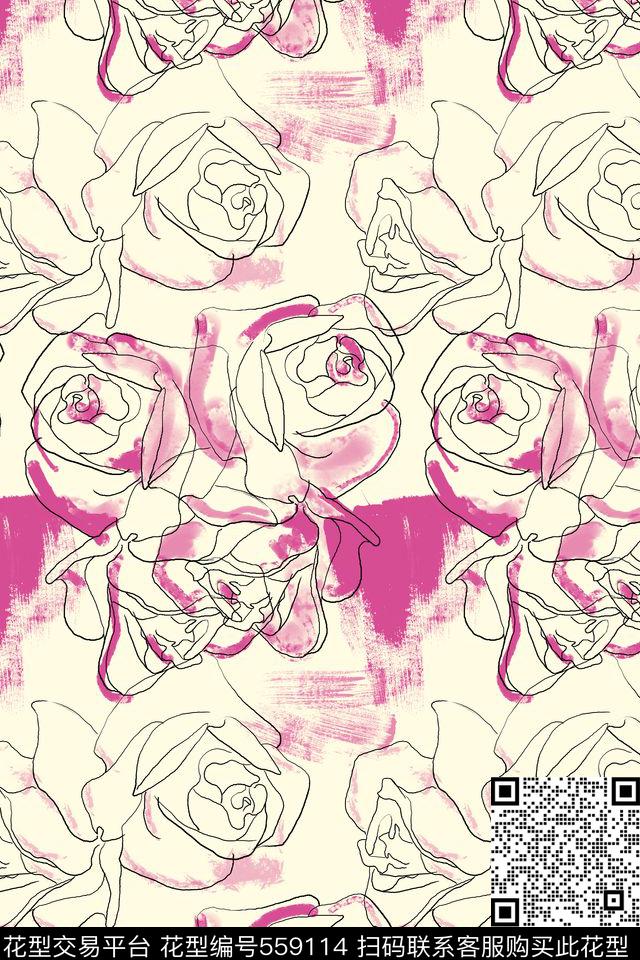 创意电脑手绘复古数码印花花型下载（图片编号: 559114） - 瓦栏（Walan）