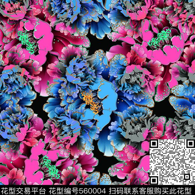 抽象花叶子数码印花花型下载（图片编号: 560004） - 瓦栏（Walan）