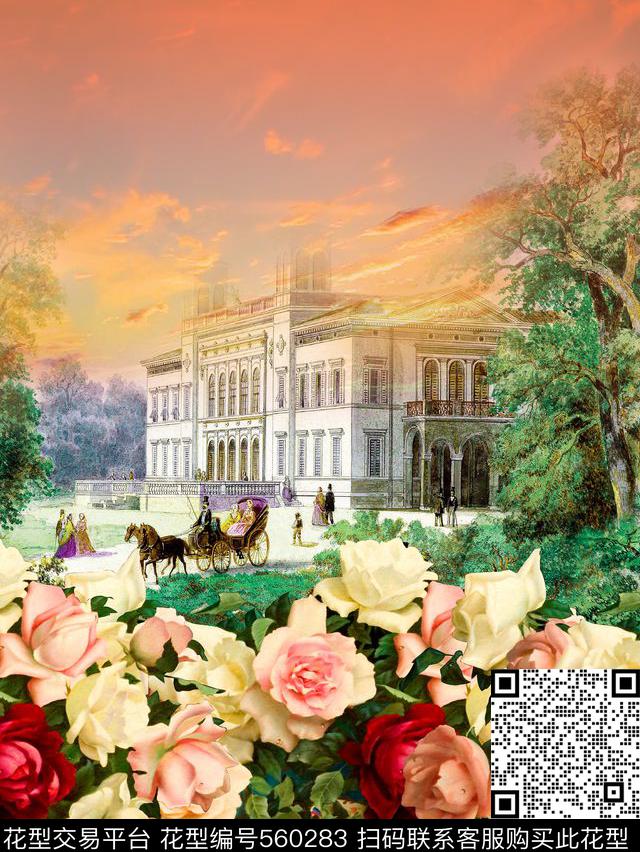 定位花卉欧式田园数码印花花型下载（图片编号: 560283） - 瓦栏（Walan）