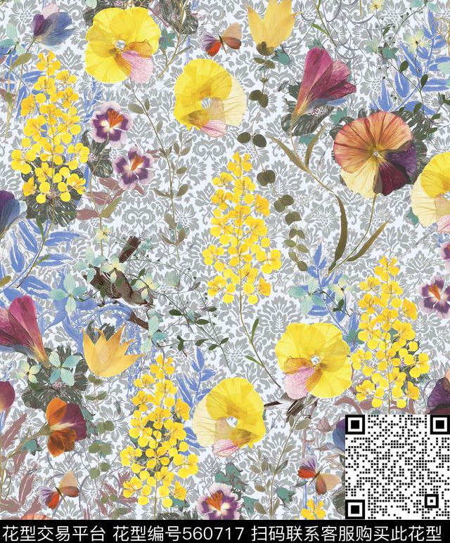时尚热带植物手绘数码印花花型下载（图片编号: 560717） - 瓦栏（Walan）