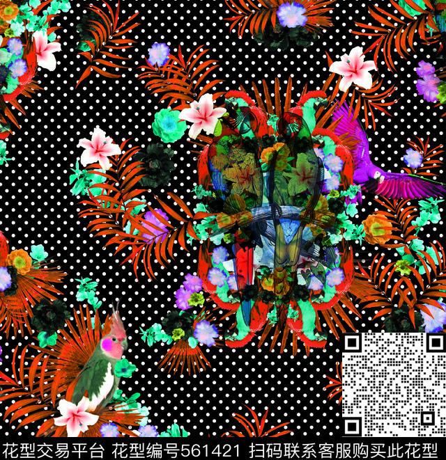 波点几何花 - 561421 - 抽象 几何 波点 - 数码印花花型 － 女装花型设计 － 瓦栏