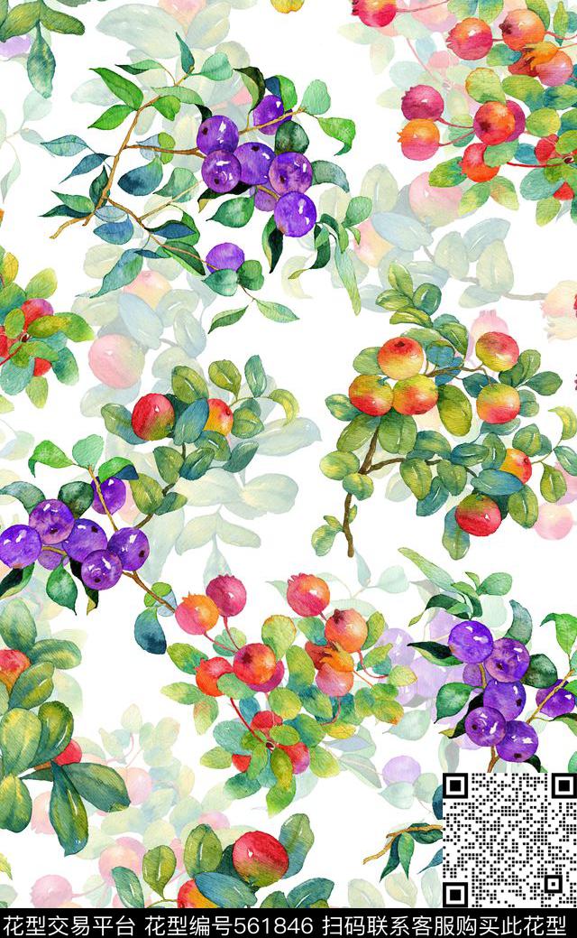 原创手绘樱桃水彩花果数码印花花型下载（图片编号: 561846） - 瓦栏（Walan）