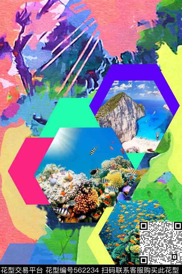 几何定位风景数码印花花型下载（图片编号: 562234） - 瓦栏（Walan）