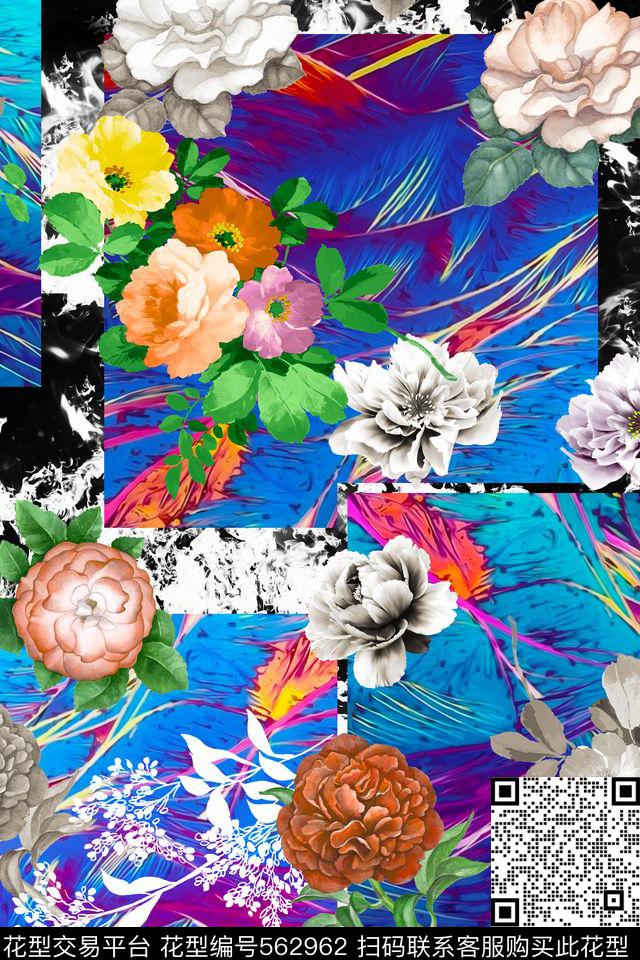 花卉几何立体数码印花花型下载（图片编号: 562962） - 瓦栏（Walan）