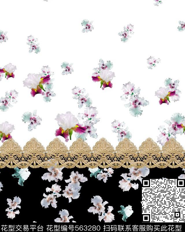 花卉定位蕾丝数码印花花型下载（图片编号: 563280） - 瓦栏（Walan）