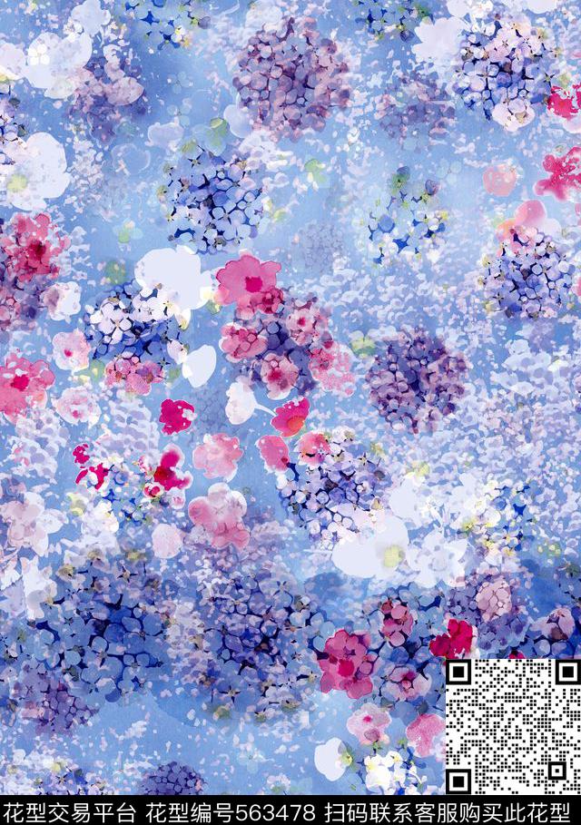 时尚薰衣草手绘花卉数码印花花型下载（图片编号: 563478） - 瓦栏（Walan）
