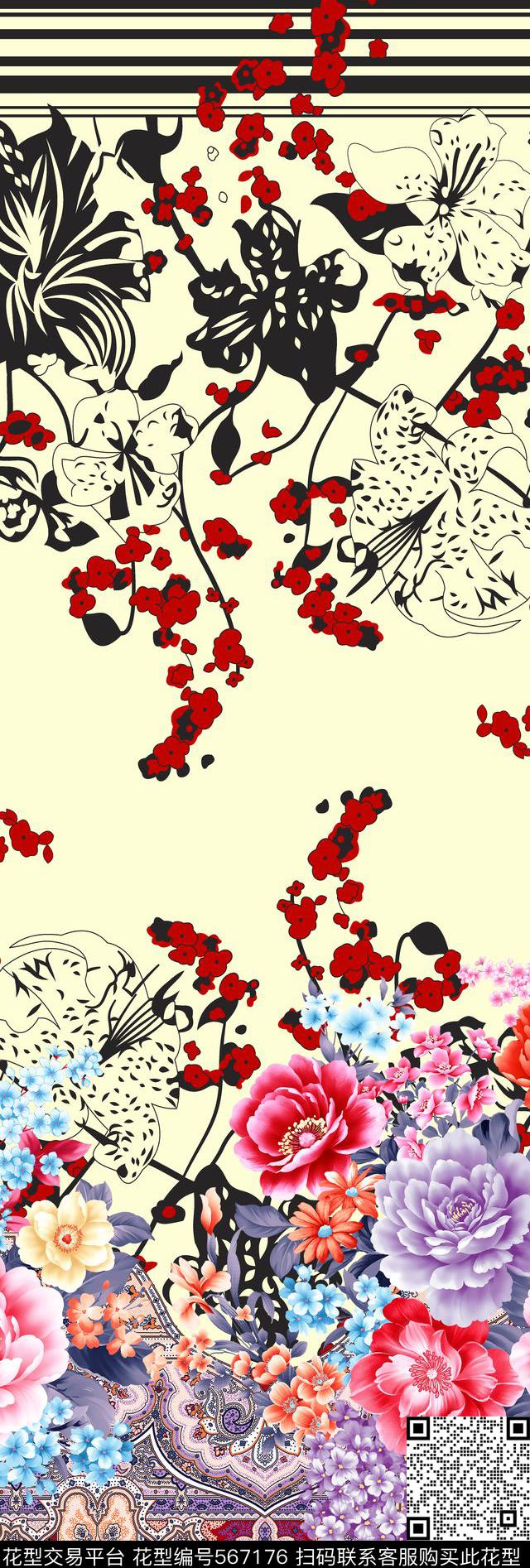 时尚清爽花卉数码印花花型下载（图片编号: 567176） - 瓦栏（Walan）