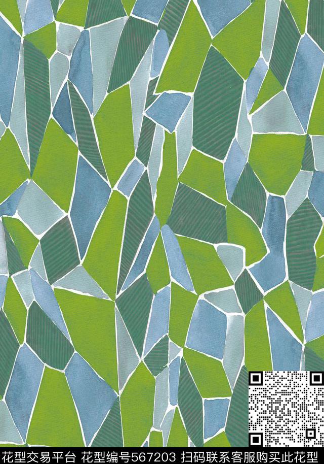 Mosaic  - 567203 - Geometric polygons watercolor - 数码印花花型 － 床品花型设计 － 瓦栏