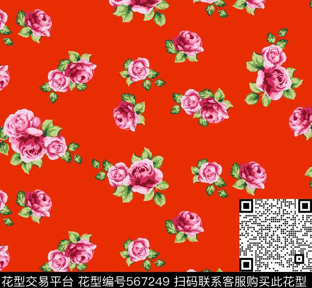 传统印花花卉蔷薇玫瑰花卉传统印花花型下载（图片编号: 567249） - 瓦栏（Walan）