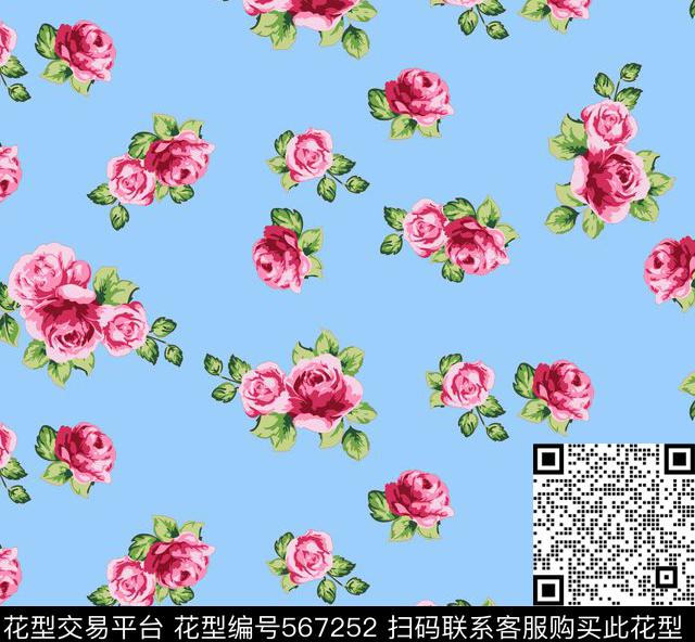 传统印花花卉蔷薇玫瑰花卉传统印花花型下载（图片编号: 567252） - 瓦栏（Walan）