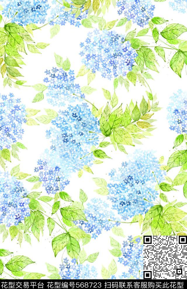 手绘绣球花紫色数码印花花型下载（图片编号: 568723） - 瓦栏（Walan）