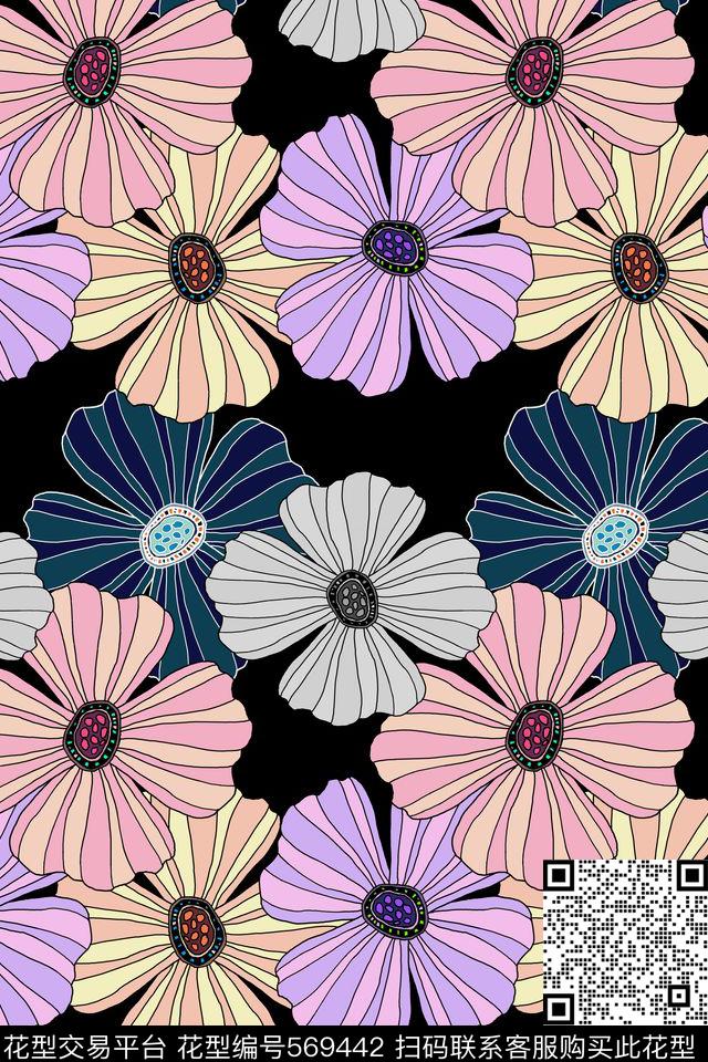 花朵潮流创意传统印花花型下载（图片编号: 569442） - 瓦栏（Walan）
