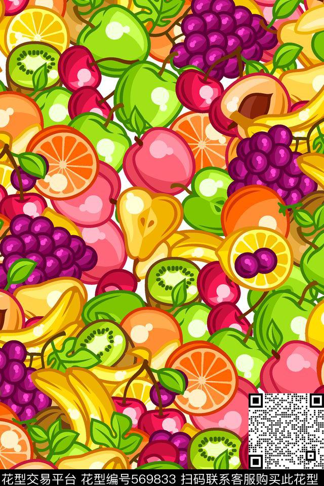 卡通水彩新鲜水果 - 569833 - 卡通 水彩 水果 - 传统印花花型 － 女装花型设计 － 瓦栏