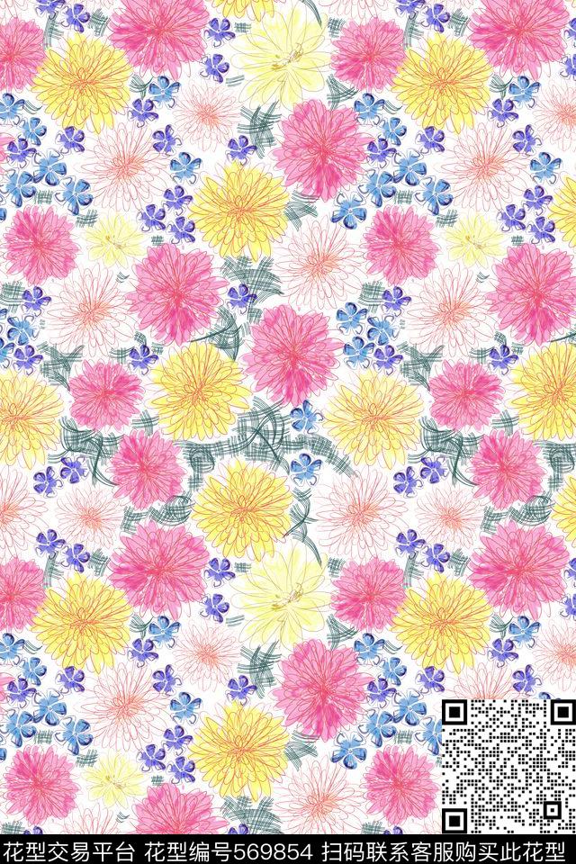 创意电脑花卉数码印花花型下载（图片编号: 569854） - 瓦栏（Walan）