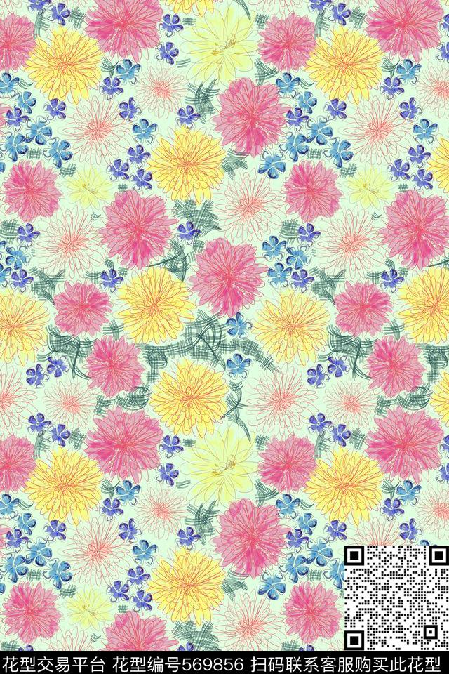 创意电脑花卉数码印花花型下载（图片编号: 569856） - 瓦栏（Walan）