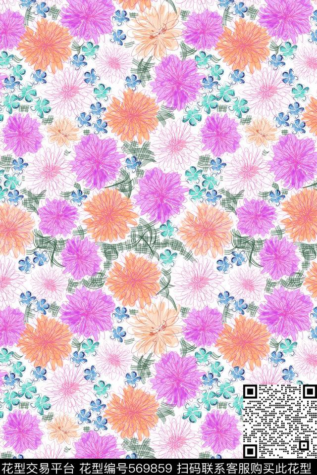 创意电脑花卉数码印花花型下载（图片编号: 569859） - 瓦栏（Walan）