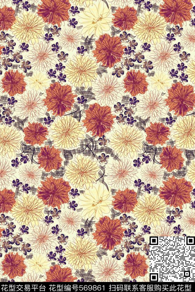 创意电脑花卉数码印花花型下载（图片编号: 569861） - 瓦栏（Walan）