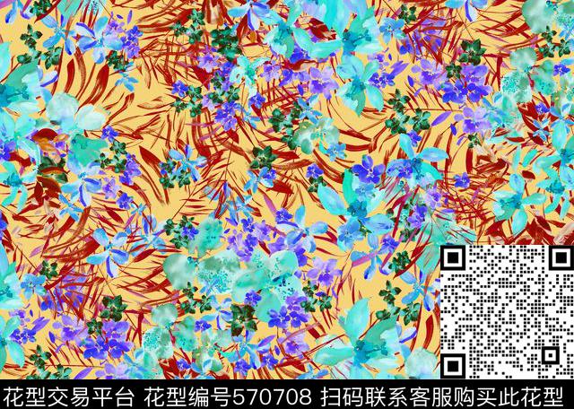 花瓣花卉枝条传统印花花型下载（图片编号: 570708） - 瓦栏（Walan）