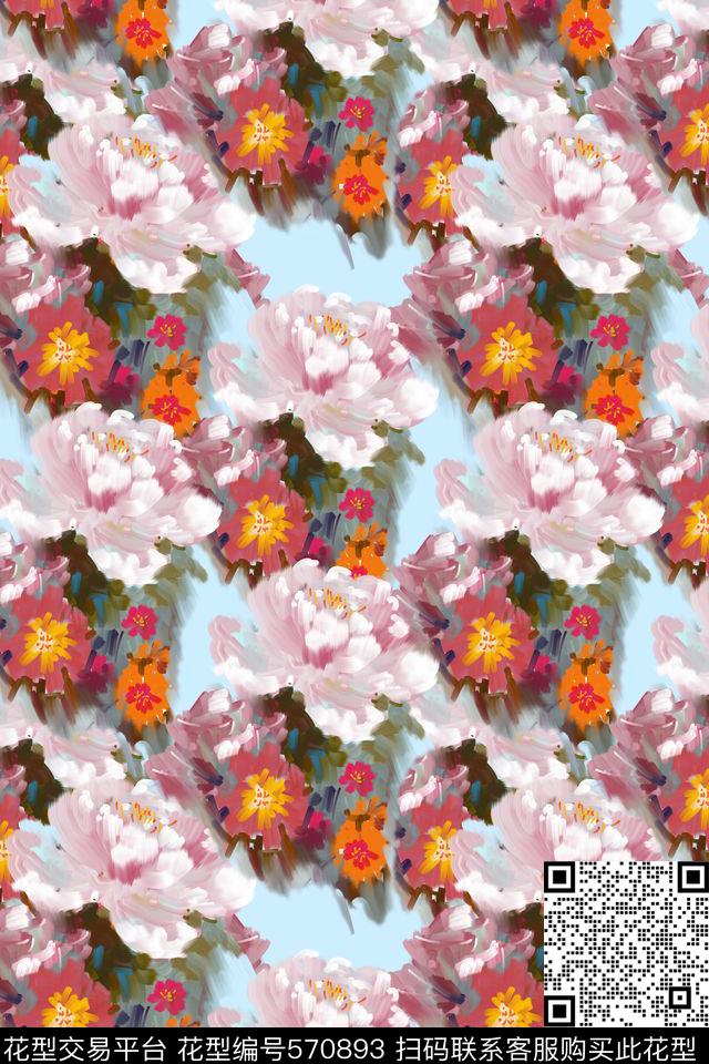 创意花卉手绘传统印花花型下载（图片编号: 570893） - 瓦栏（Walan）