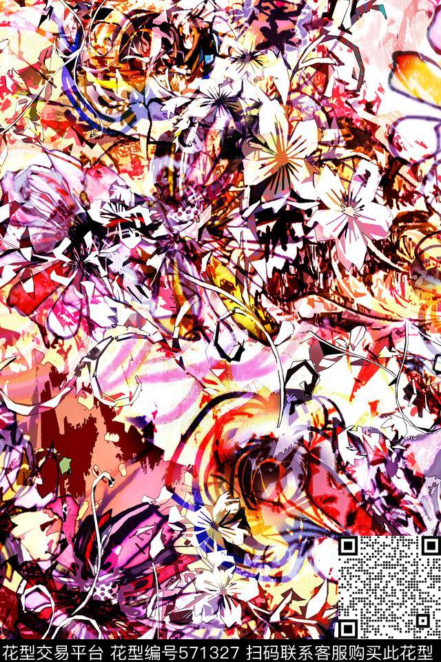 最新美图 - 571327 - 丛林 花 点缀 - 数码印花花型 － 女装花型设计 － 瓦栏