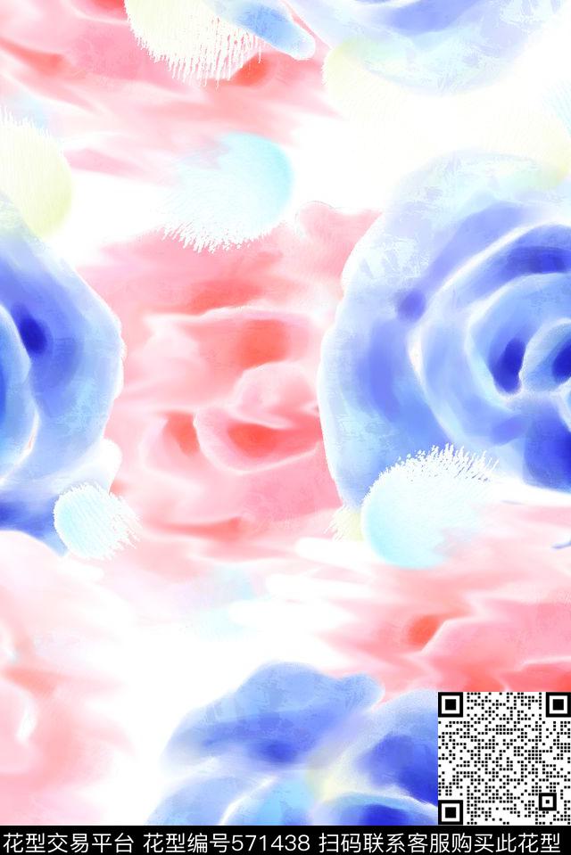 时尚水彩玫瑰数码印花花型下载（图片编号: 571438） - 瓦栏（Walan）
