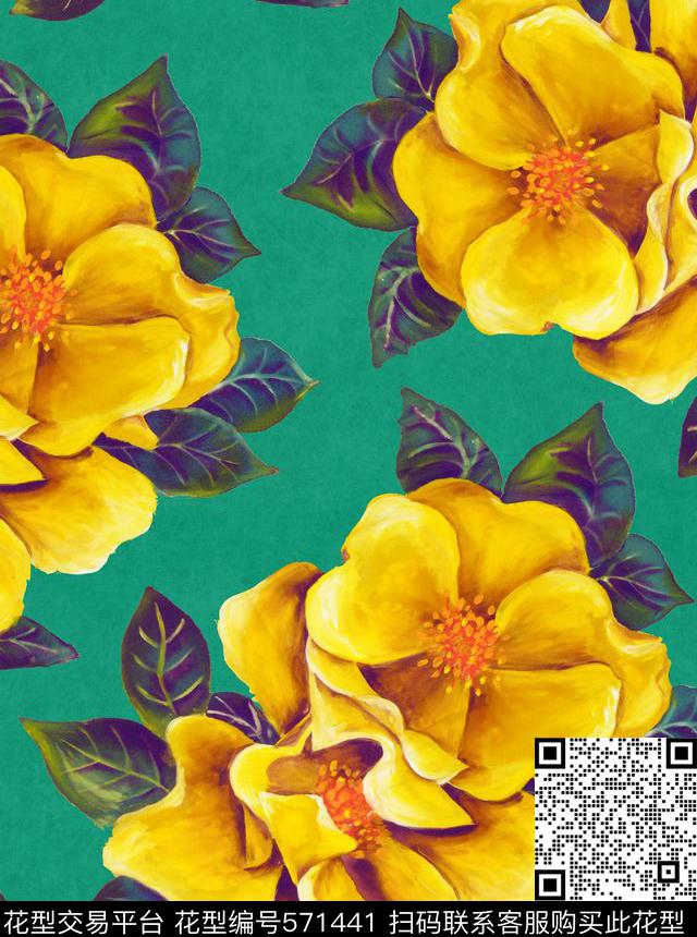Yellw blossoms - 571441 - Classic Floral Flowers - 数码印花花型 － 床品花型设计 － 瓦栏