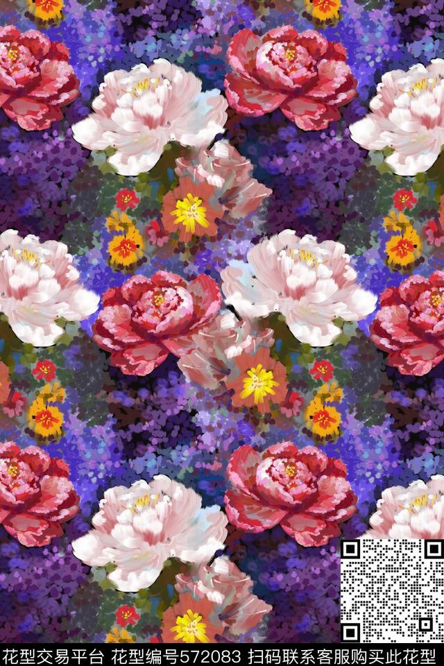创意花卉色彩数码印花花型下载（图片编号: 572083） - 瓦栏（Walan）