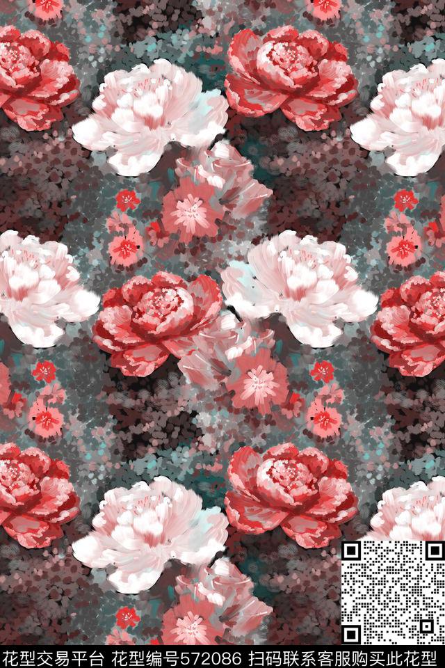 创意花卉色彩传统印花花型下载（图片编号: 572086） - 瓦栏（Walan）