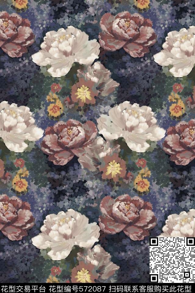 创意花卉色彩传统印花花型下载（图片编号: 572087） - 瓦栏（Walan）
