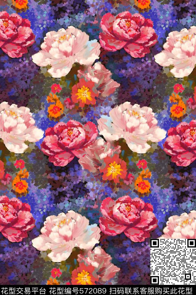 创意花卉色彩传统印花花型下载（图片编号: 572089） - 瓦栏（Walan）